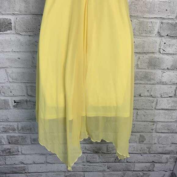 Vintage Babydoll Sheer Yellow Chiffon Handkerchief Asymmetrical Hem Midi Dress - Picture 8 of 13